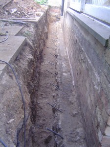 Steel bars set in the existing foundations